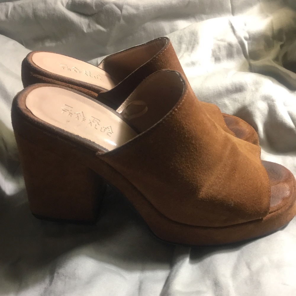 Zara Brown Suede Heeled Platform Mules